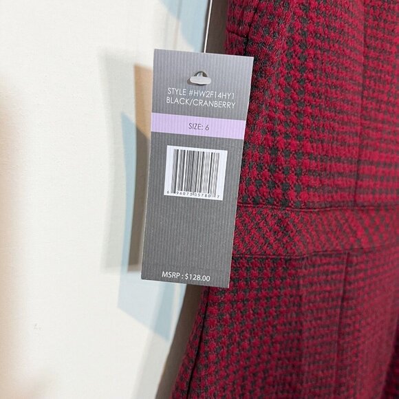 Burgundy Houndstooth Sheath Dress Career Professional Chic Cocktail Party - Picture 7 of 11